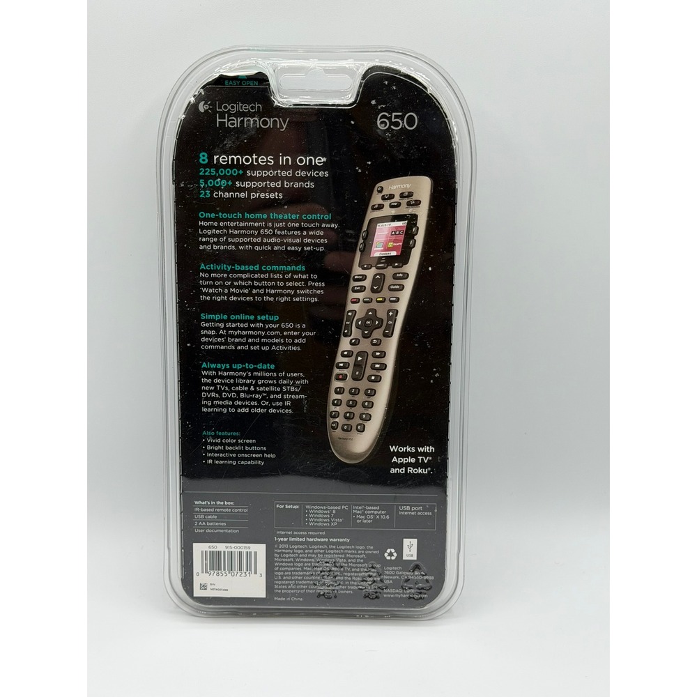 Logitech Harmony 650 Universal Remote Control Color Screen 8-Device Silver NEW - Picture 2 of 6